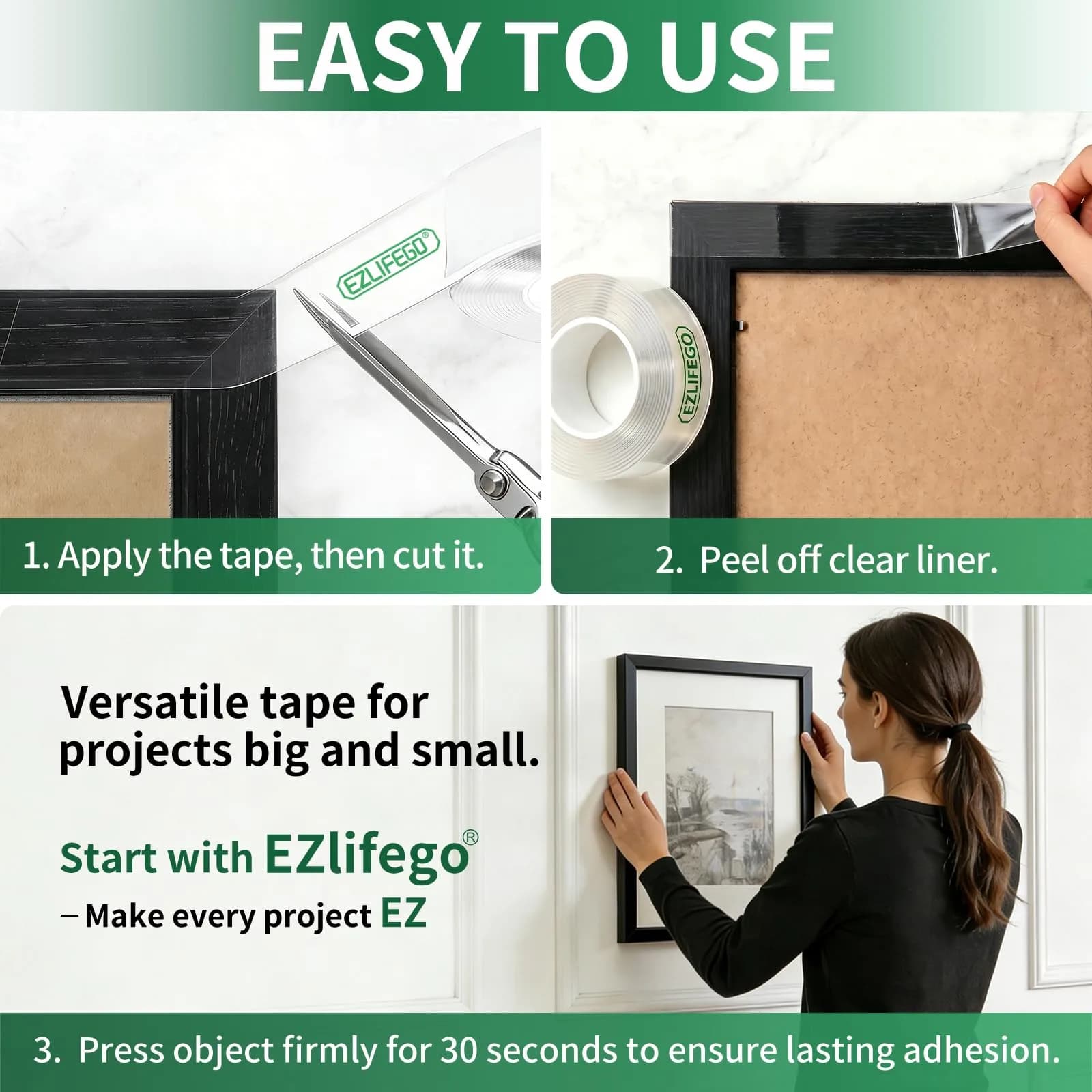 EZlifego Heavy Duty Double Sided Tape - 16.5 Feet | Strong Mounting Wall Decor Adhesive Strips - view 6