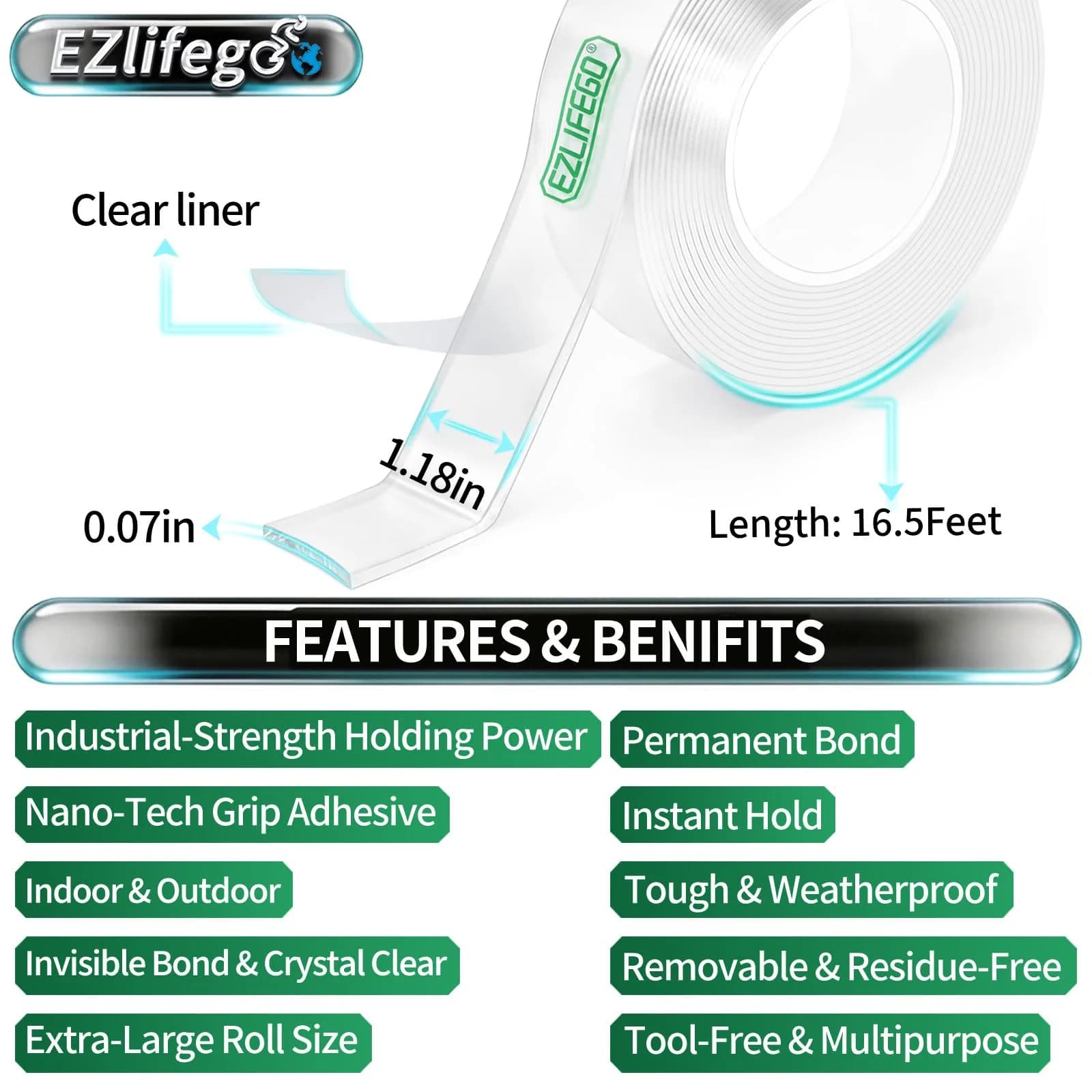 EZlifego Heavy Duty Double Sided Tape - 16.5 Feet | Strong Mounting Wall Decor Adhesive Strips - view 2