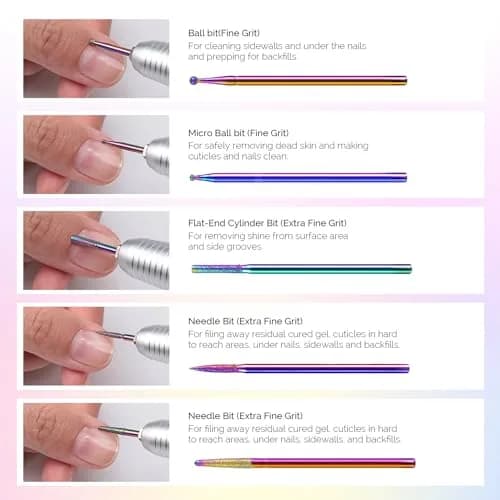MelodySusie 10pcs Rainbow Diamond Nail Drill Bits Set | Professional Cuticle & Acrylic Removal Tool thumbnail 4