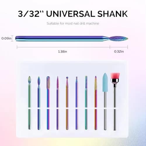 MelodySusie 10pcs Rainbow Diamond Nail Drill Bits Set | Professional Cuticle & Acrylic Removal Tool thumbnail 6