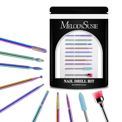 MelodySusie 10pcs Rainbow Diamond Nail Drill Bits Set | Professional Cuticle & Acrylic Removal Tool thumbnail 1
