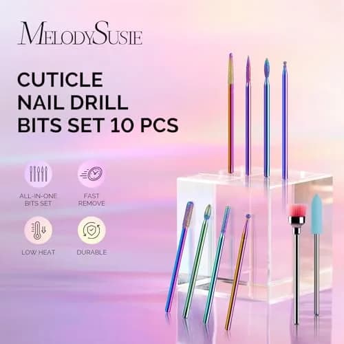 MelodySusie 10pcs Rainbow Diamond Nail Drill Bits Set | Professional Cuticle & Acrylic Removal Tool thumbnail 2