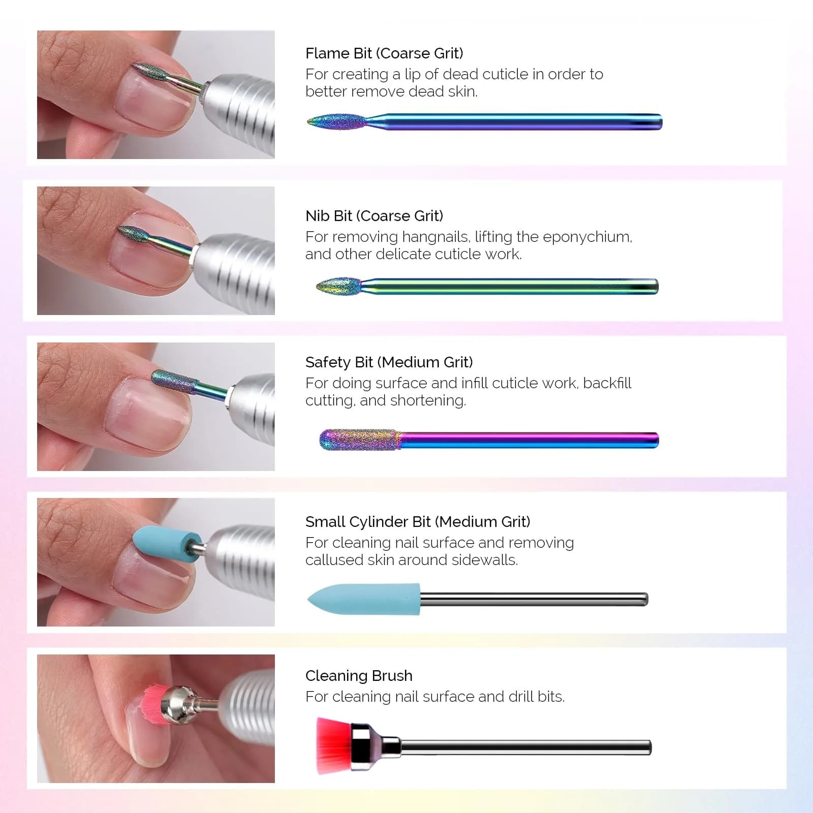 MelodySusie 10pcs Rainbow Diamond Nail Drill Bits Set | Professional Cuticle & Acrylic Removal Tool - view 3