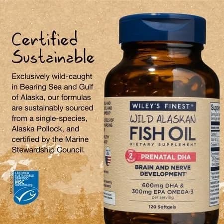 Wiley's Finest Wild Alaskan Fish Oil Prenatal DHA, 120 Count | Supports Baby Brain & Eye Development thumbnail 8