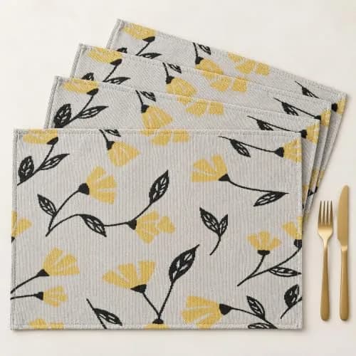DaDa Bedding Yellow Floral Tapestry Placemats | 13 x 19 Inches, Set of 4, Cotton-Polyester Blend thumbnail 1
