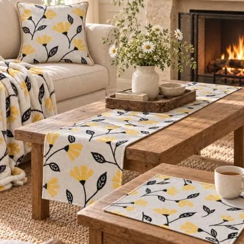 DaDa Bedding Yellow Floral Tapestry Placemats | 13 x 19 Inches, Set of 4, Cotton-Polyester Blend thumbnail 4