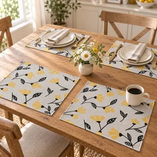 DaDa Bedding Yellow Floral Tapestry Placemats | 13 x 19 Inches, Set of 4, Cotton-Polyester Blend thumbnail 5
