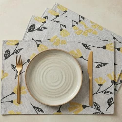 DaDa Bedding Yellow Floral Tapestry Placemats | 13 x 19 Inches, Set of 4, Cotton-Polyester Blend thumbnail 6