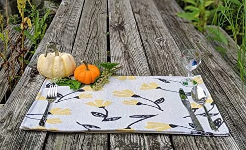 DaDa Bedding Yellow Floral Tapestry Placemats | 13 x 19 Inches, Set of 4, Cotton-Polyester Blend thumbnail 7