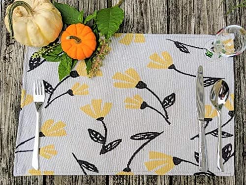 DaDa Bedding Yellow Floral Tapestry Placemats | 13 x 19 Inches, Set of 4, Cotton-Polyester Blend thumbnail 9