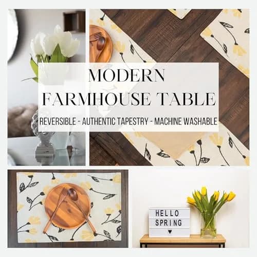 DaDa Bedding Yellow Floral Tapestry Placemats | 13 x 19 Inches, Set of 4, Cotton-Polyester Blend thumbnail 2