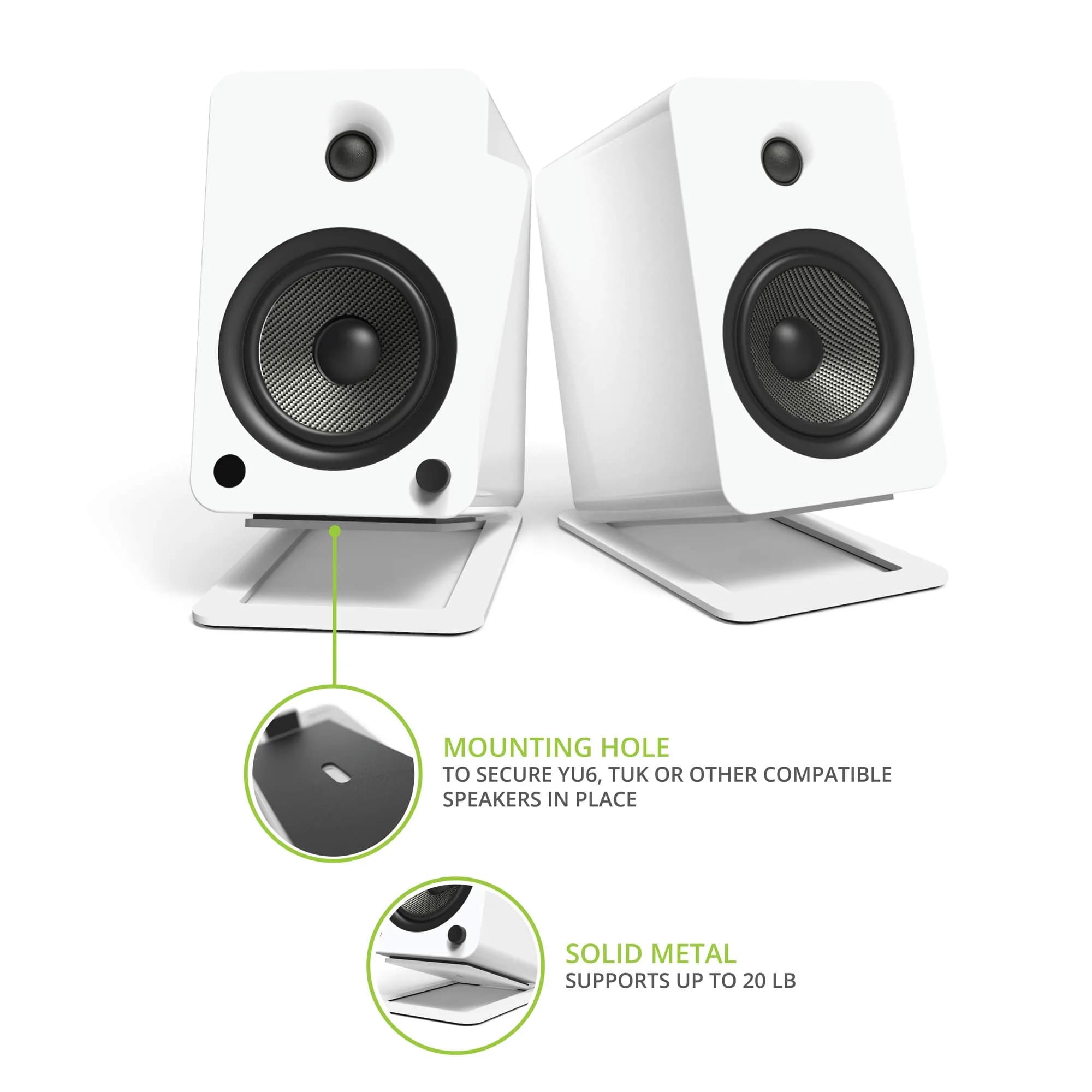 Kanto S6W Tilted Desktop Speaker Stands for Large Bookshelf Speakers & Studio Monitors | 2.27 kg (5 lb) Capacity | White - view 2
