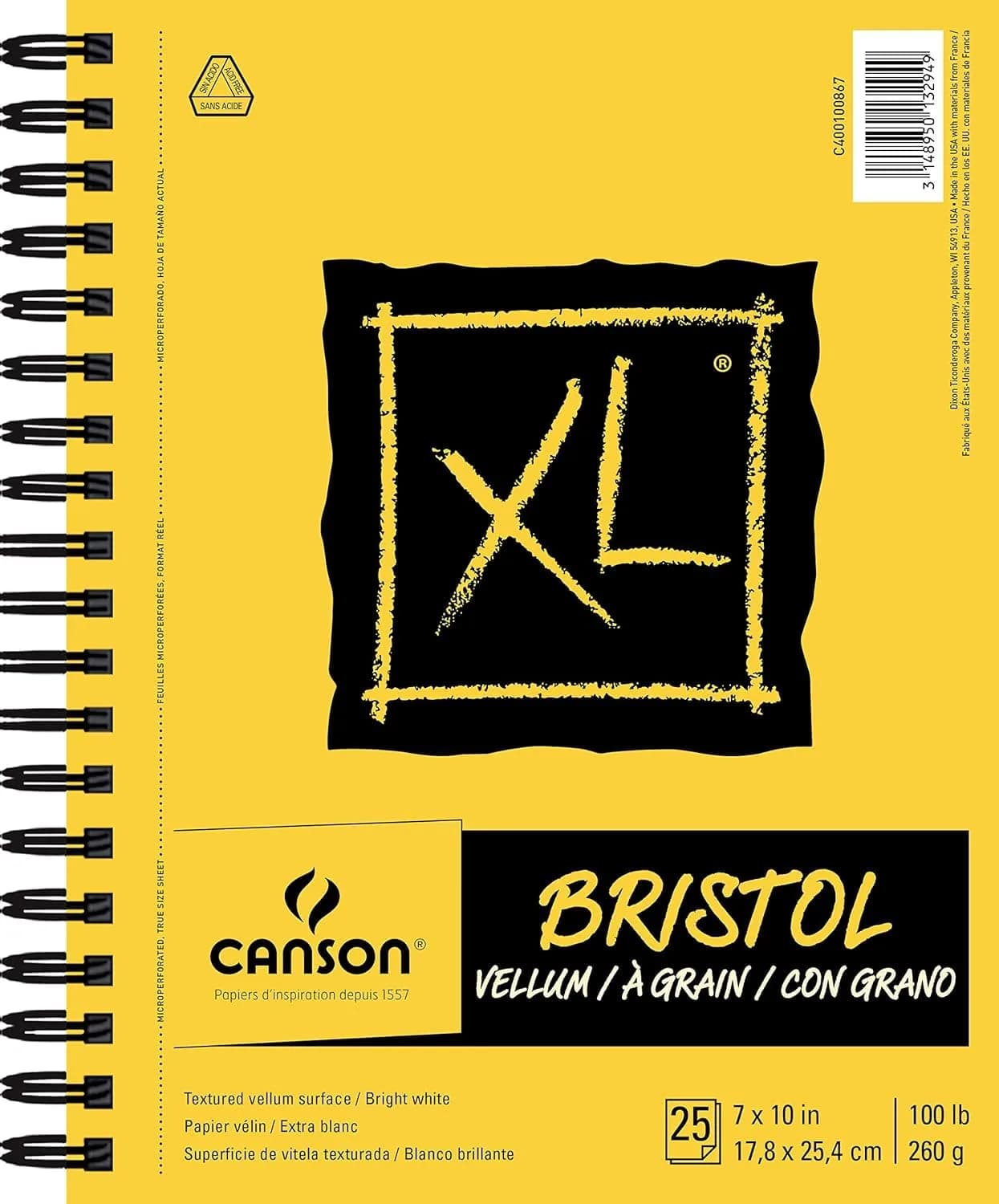 Canson XL Series Vellum Bristol Paper Pad 7x10 inches (25 Sheets, 100lb/260gsm) | Smooth Surface for Pencil, Pastel, Ink - main product image