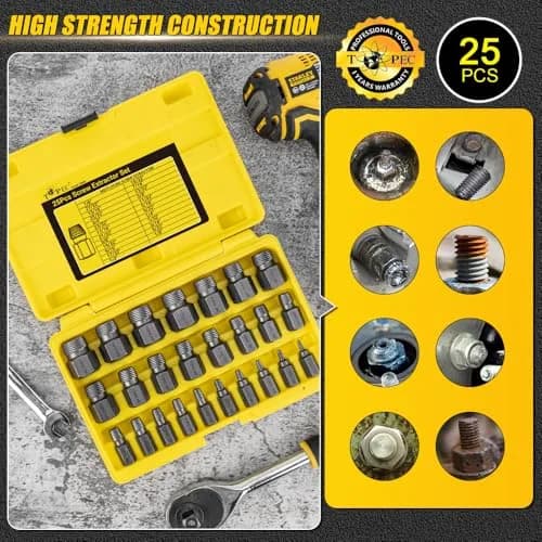 Topec 25Pcs Screw Extractor Set, Multi-Spline Easy Out Bolt Extractor Kit | Heat-Treated CR-MO Steel for Broken, Stripped, Rounded Bolts & Screws thumbnail 6