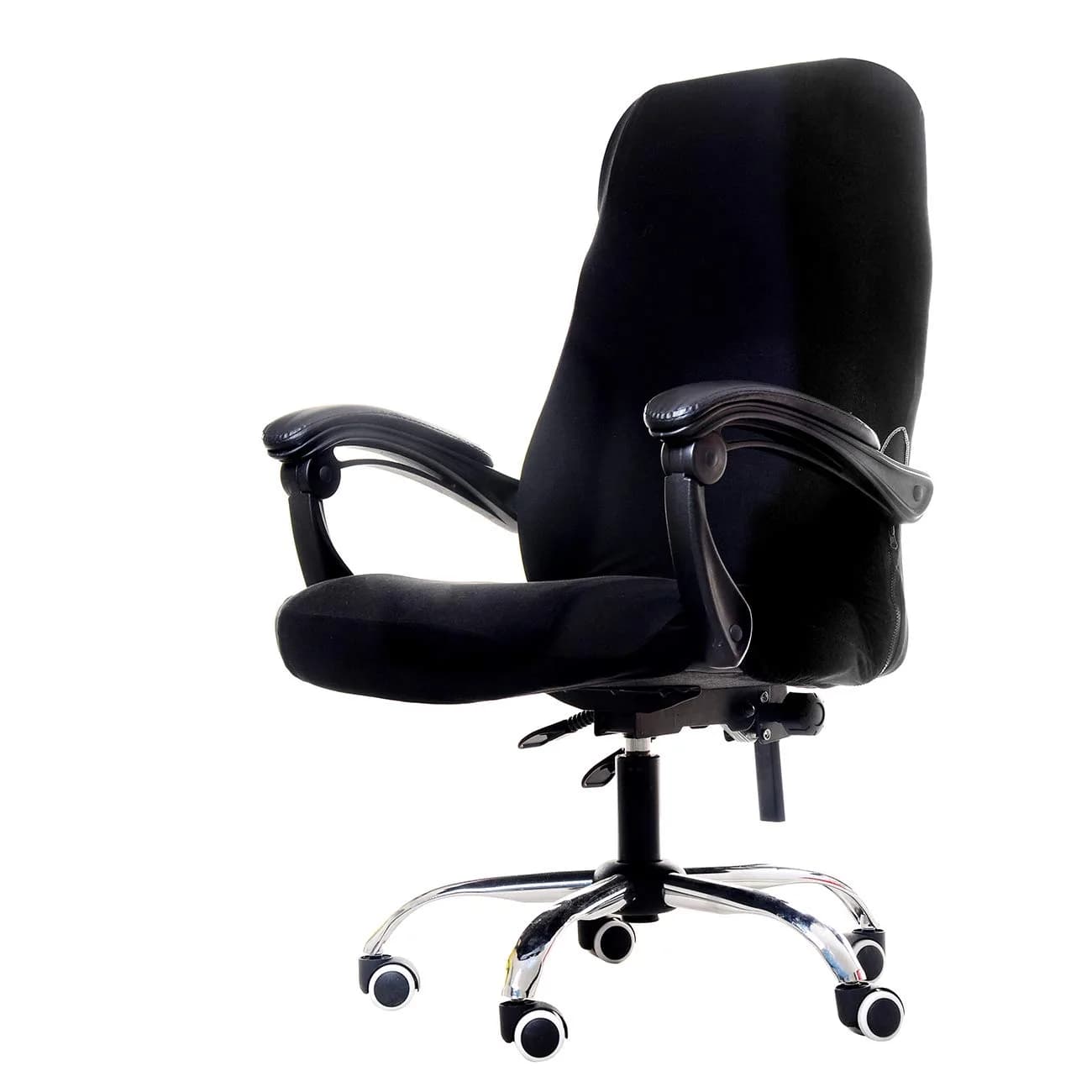 WOMACO Printed Office Chair Cover Large | Modern Peacock Blue Stretch Slipcover — Black / Medium