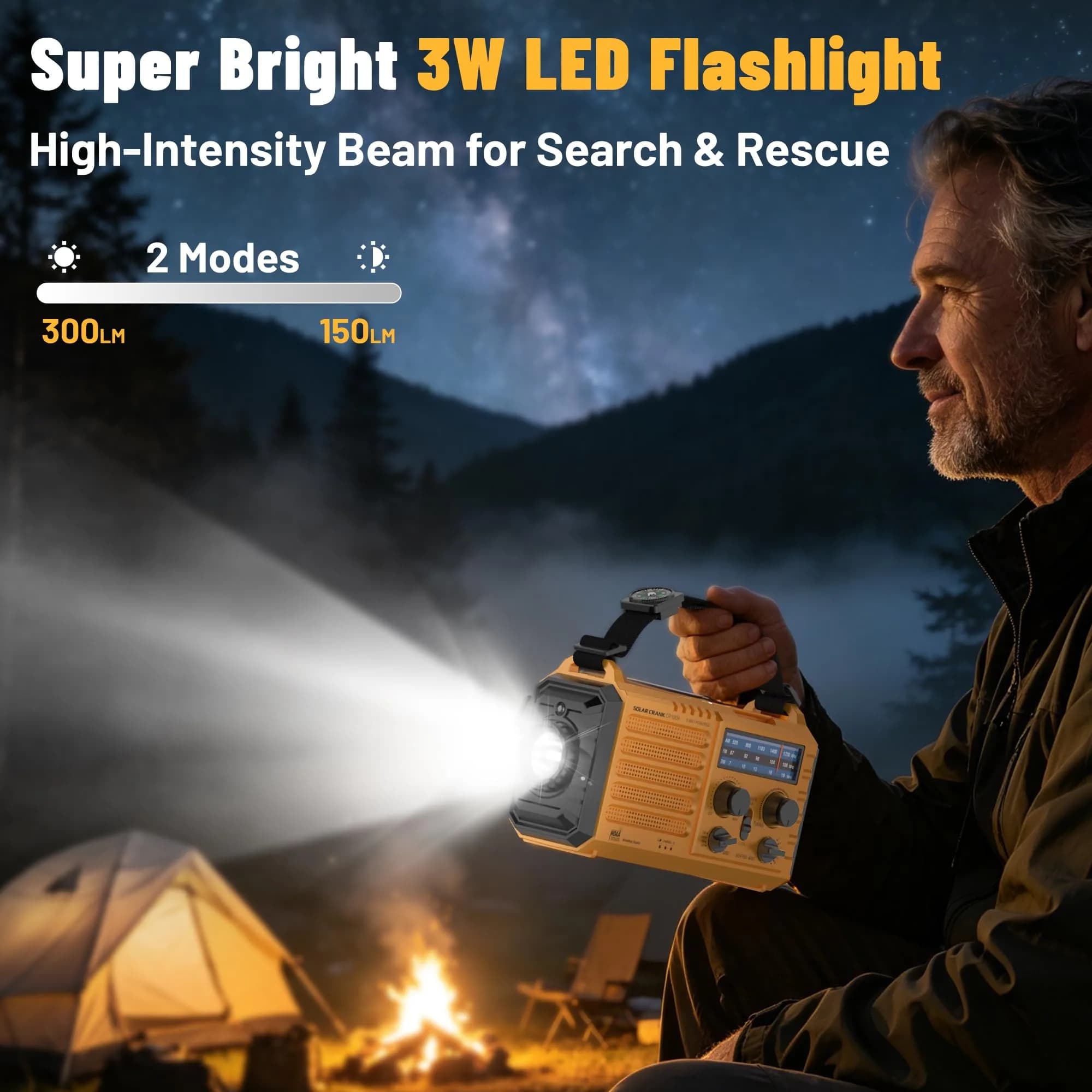 Mesqool Emergency Weather Radio Yellow | NOAA AM FM SW 5000mAh Solar Crank Portable Radio with LED Flashlight & SOS Alarm - view 7
