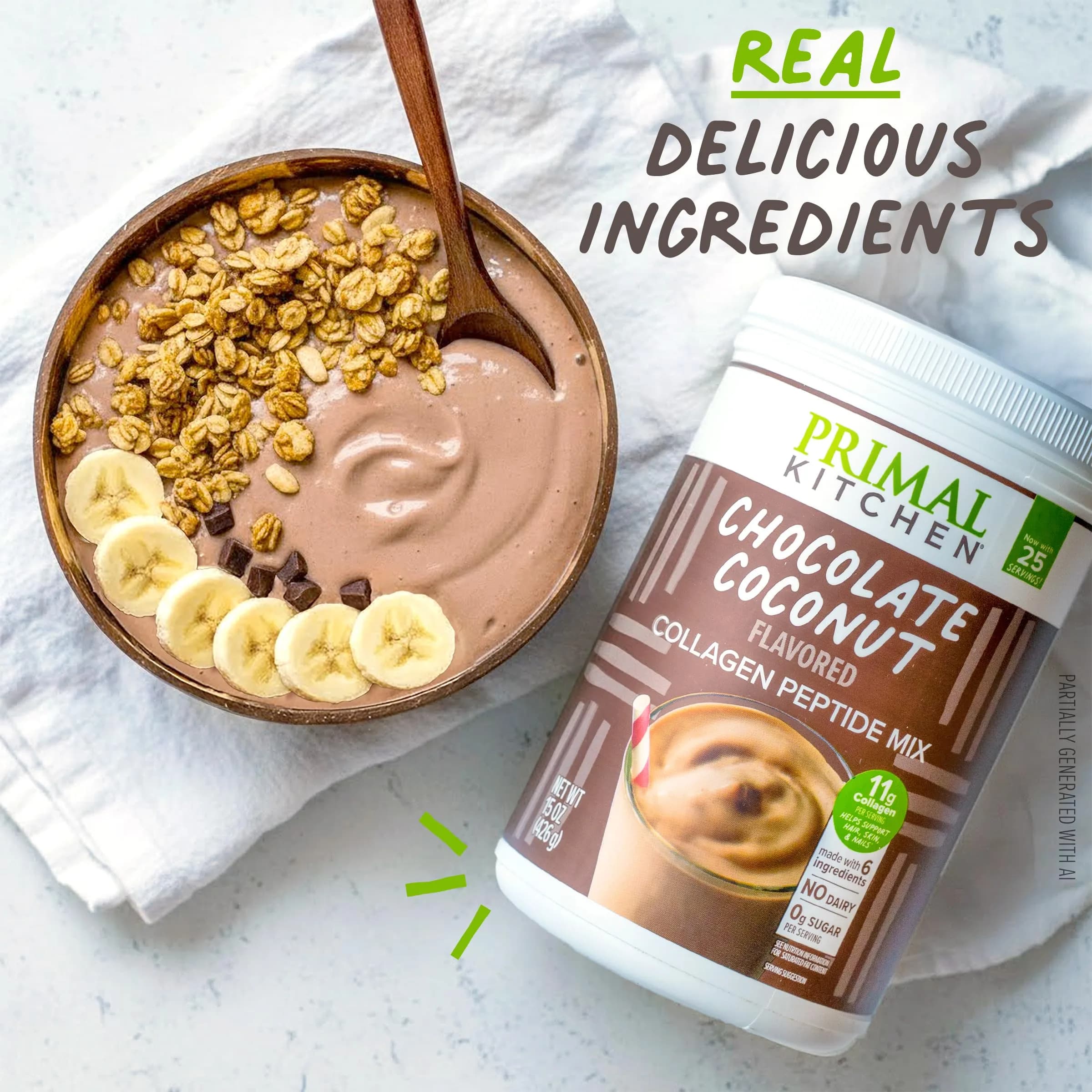 Primal Kitchen Chocolate Collagen Fuel Drink Mix 20 oz (567 g) | 11g Collagen Peptides Per Serving - view 3