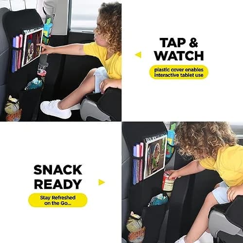 lebogner Back Seat Cover for Kids + 6 Pocket Storage Organizer, 2 Pack X-Large Waterproof Kick Mats Backseat Protector with iPad Tablet Holder, Car Seat Back Protectors for Vehicles to Protect from Dirt & Mud | Universal Fit Vinyl thumbnail 6