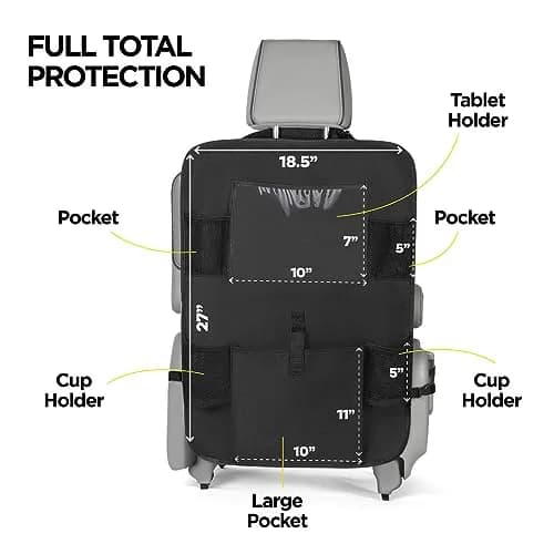 lebogner Back Seat Cover for Kids + 6 Pocket Storage Organizer, 2 Pack X-Large Waterproof Kick Mats Backseat Protector with iPad Tablet Holder, Car Seat Back Protectors for Vehicles to Protect from Dirt & Mud | Universal Fit Vinyl thumbnail 3