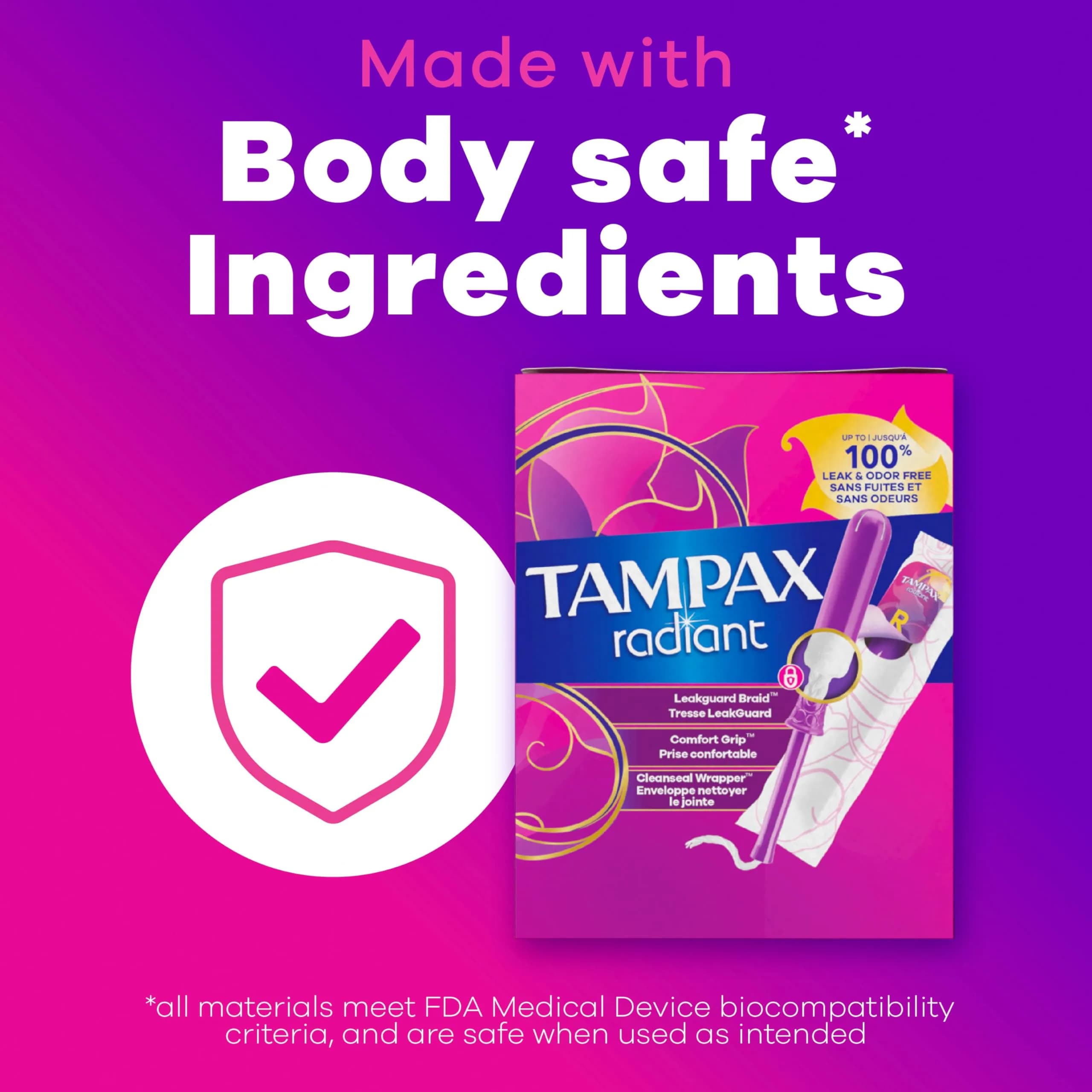 Tampax Radiant Tampons Super Absorbency Unscented 14 Count | #1 Tampon Brand with LeakGuard Braid - view 9