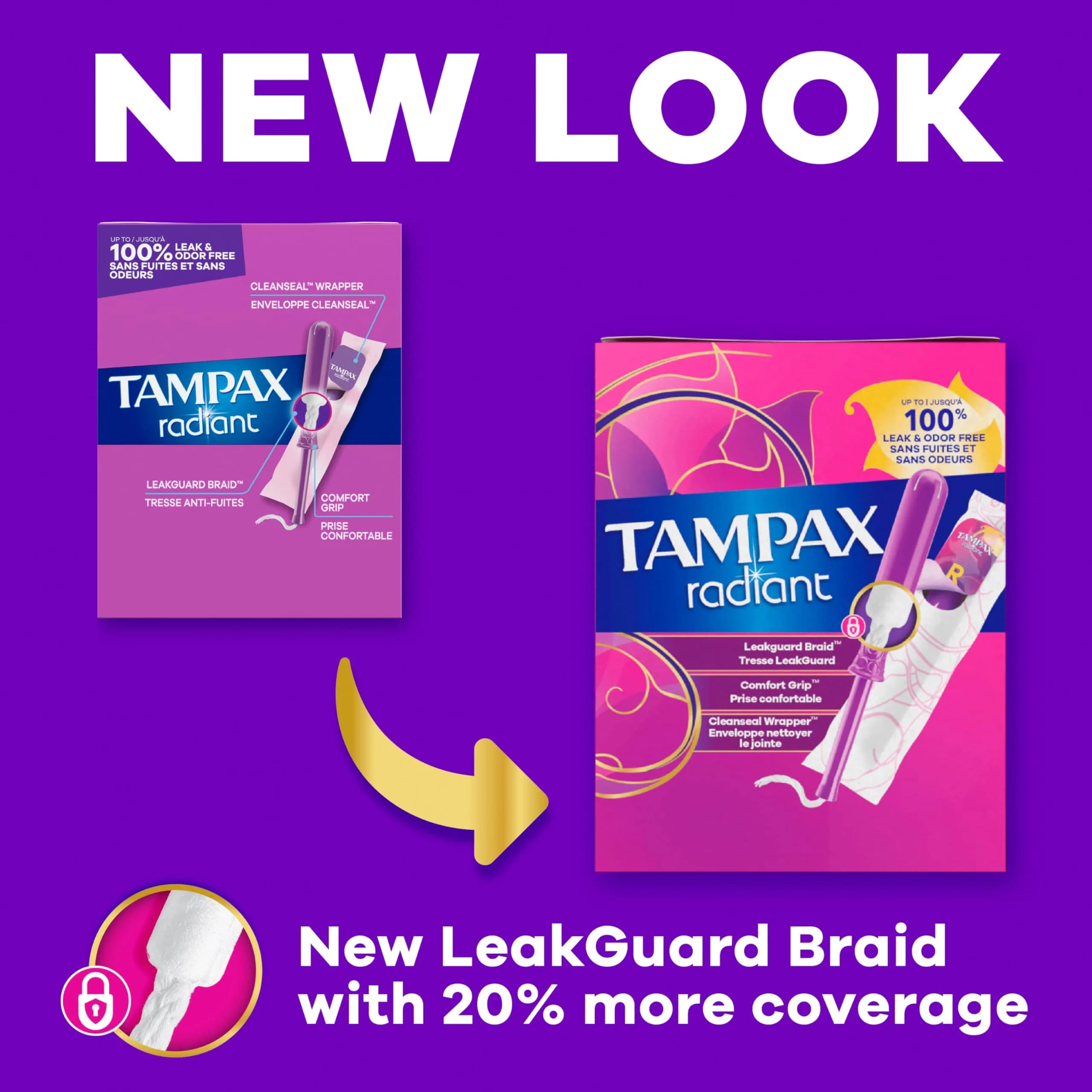 Tampax Radiant Tampons Super Absorbency Unscented 14 Count | #1 Tampon Brand with LeakGuard Braid - view 2