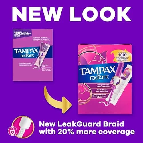Tampax Radiant Tampons Super Absorbency Unscented 14 Count | #1 Tampon Brand with LeakGuard Braid thumbnail 2
