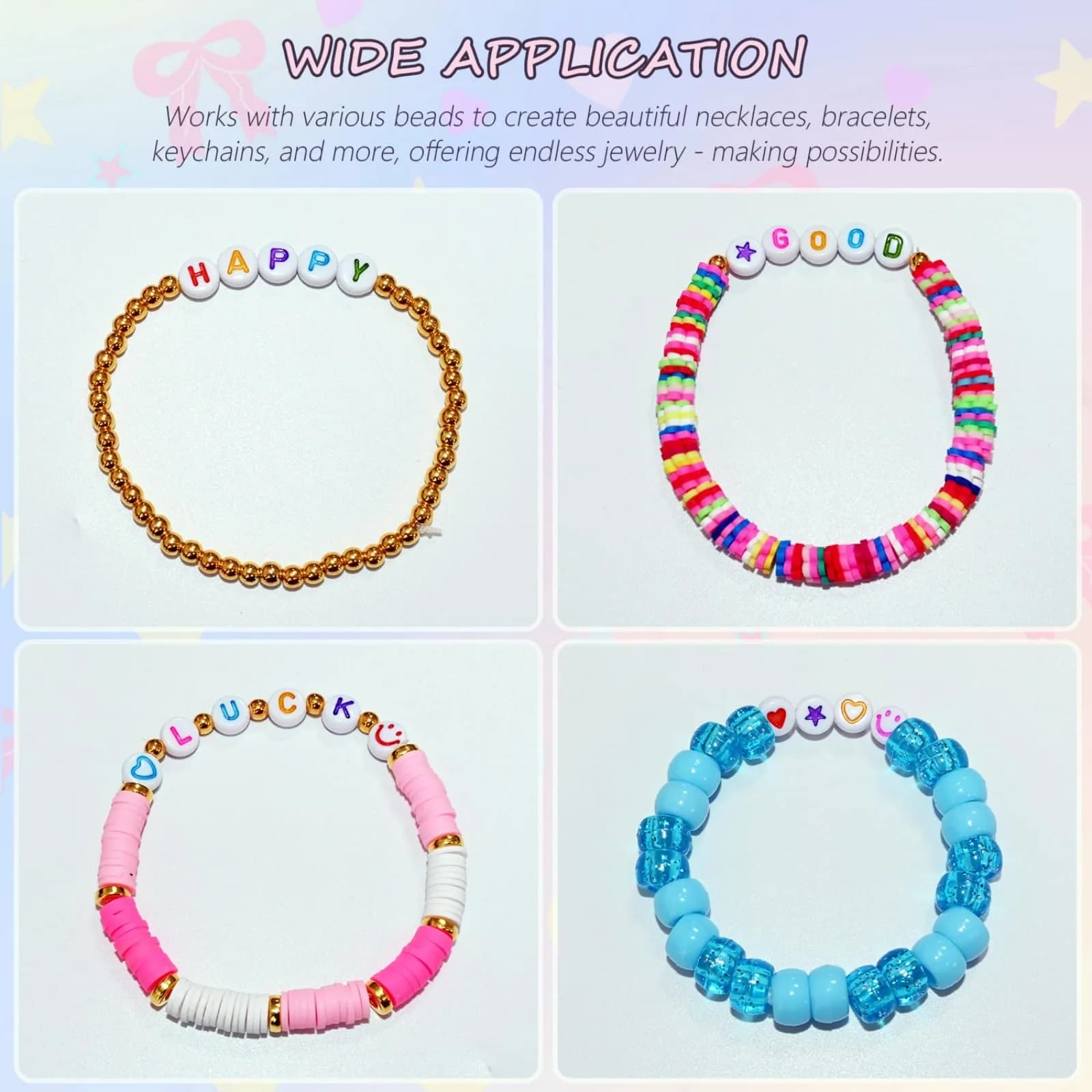 Looconi Colorful Letter Beads 1400pcs (7mm Round) | Alphabet A-Z Heart White Flat Acrylic Beads with Crystal Line for Jewelry Making - view 6