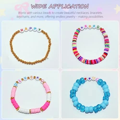 Looconi Colorful Letter Beads 1400pcs (7mm Round) | Alphabet A-Z Heart White Flat Acrylic Beads with Crystal Line for Jewelry Making thumbnail 6