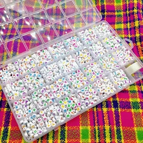 Looconi Colorful Letter Beads 1400pcs (7mm Round) | Alphabet A-Z Heart White Flat Acrylic Beads with Crystal Line for Jewelry Making thumbnail 7