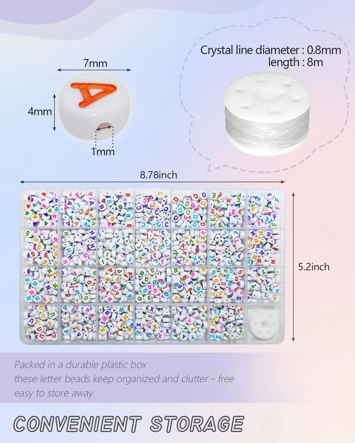 Looconi Colorful Letter Beads 1400pcs (7mm Round) | Alphabet A-Z Heart White Flat Acrylic Beads with Crystal Line for Jewelry Making - view 2