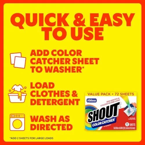 SHOUT Color Catcher Sheets for Laundry, Prevents Color Runs, 288 Total Sheets | 288 Count (Pack of 4) thumbnail 6