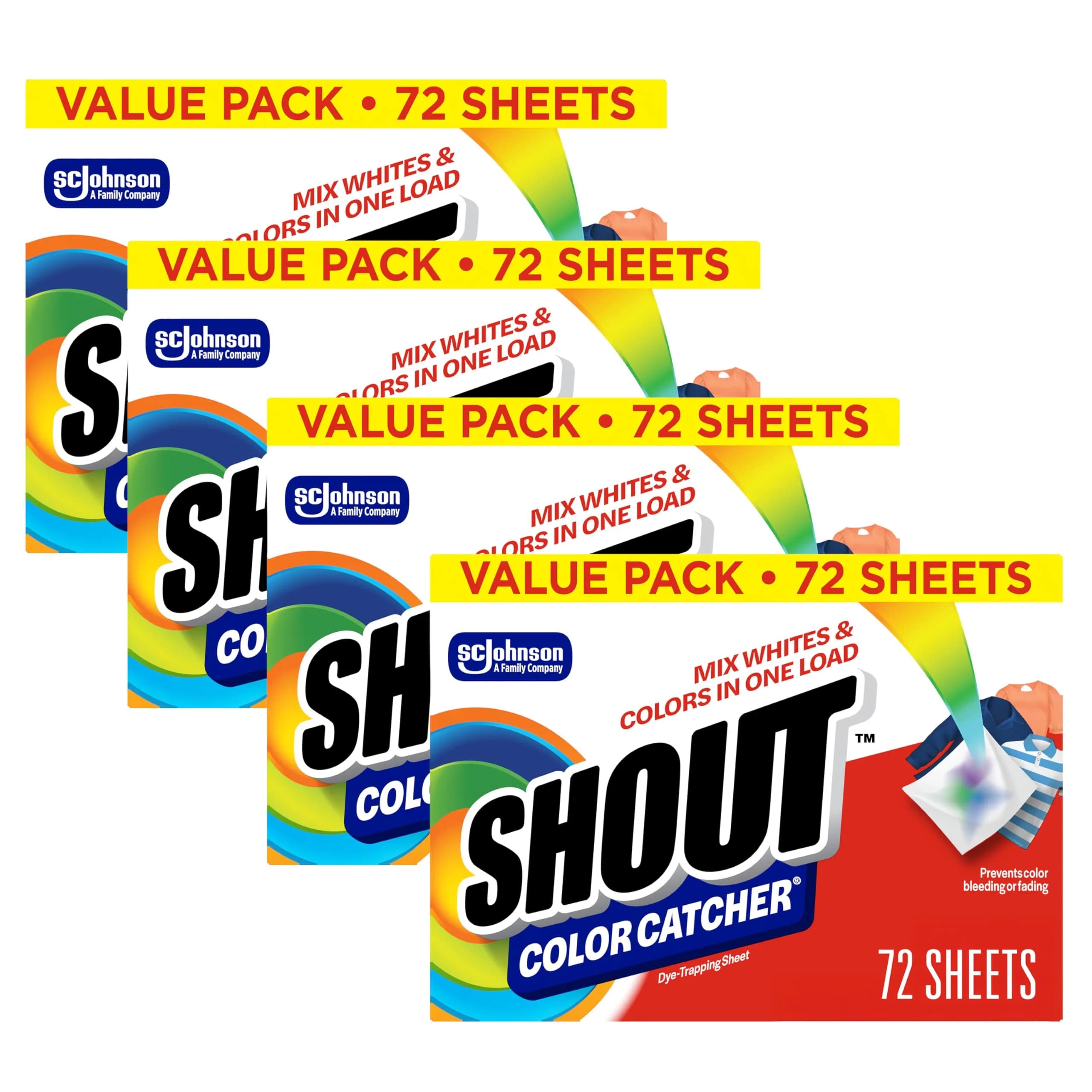 SHOUT Color Catcher Sheets for Laundry, Prevents Color Runs, 288 Total Sheets | 288 Count (Pack of 4) - main product image