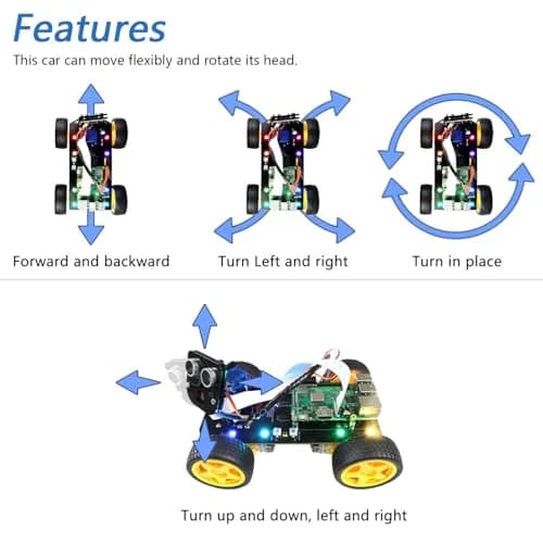 FREENOVE 4WD Smart Car Kit for Raspberry Pi 5 4 B 3 B+ Zero 2 W | Face & Line Tracking, Obstacle Avoidance, App Control (Raspberry Pi NOT Included) thumbnail 3