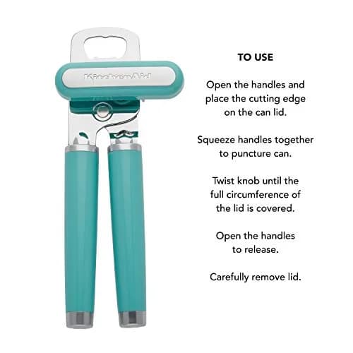 KitchenAid Classic Can Opener & Bottle Opener Aqua Sky | Razor Sharp Stainless Steel Wheel, Ergonomic Handles thumbnail 5
