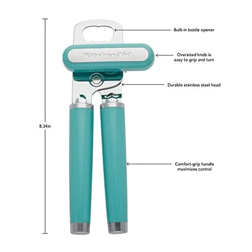 KitchenAid Classic Can Opener & Bottle Opener Aqua Sky | Razor Sharp Stainless Steel Wheel, Ergonomic Handles thumbnail 1