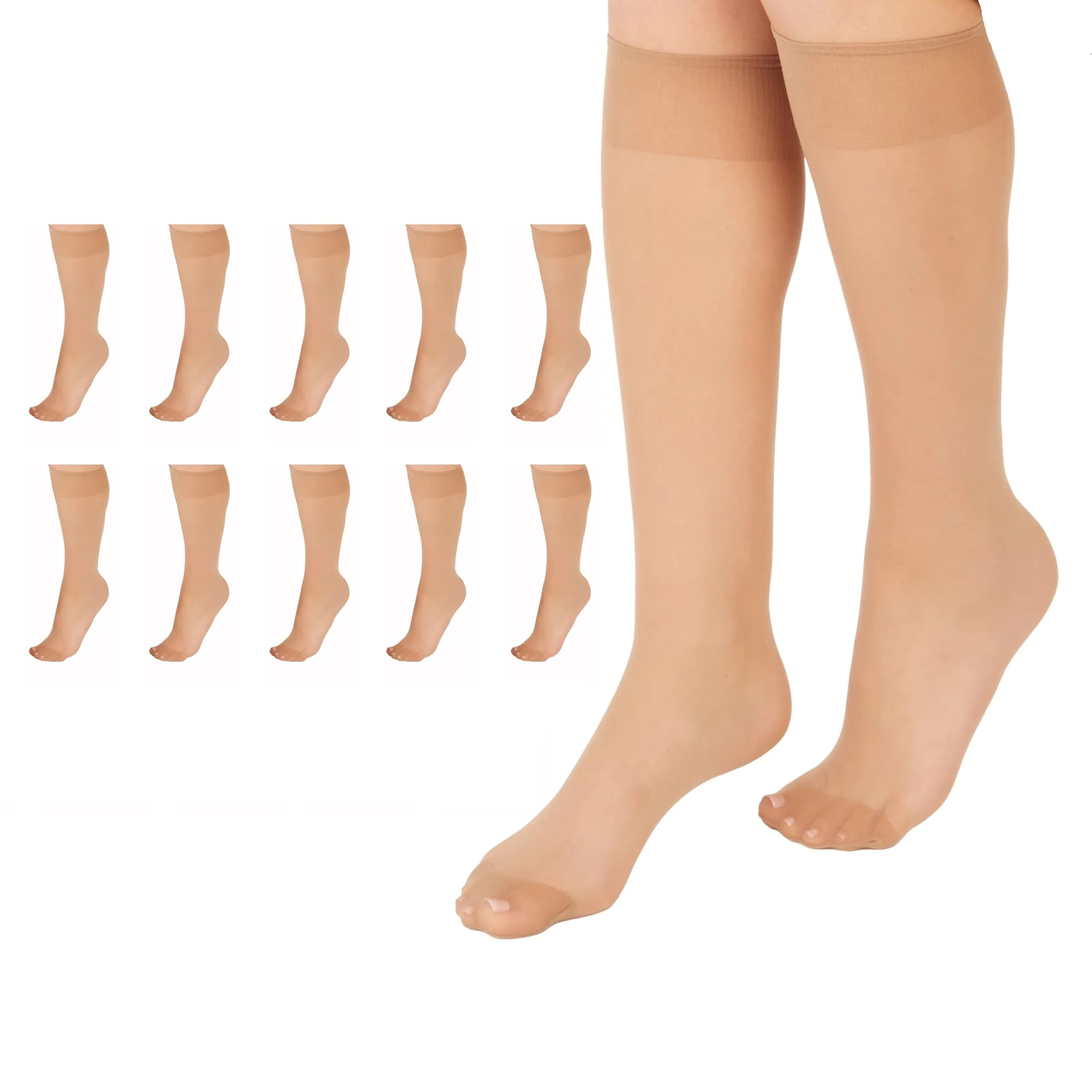 L'eggs Knee High Stockings Reinforced Toe | Sheer Beige Hosiery for Women