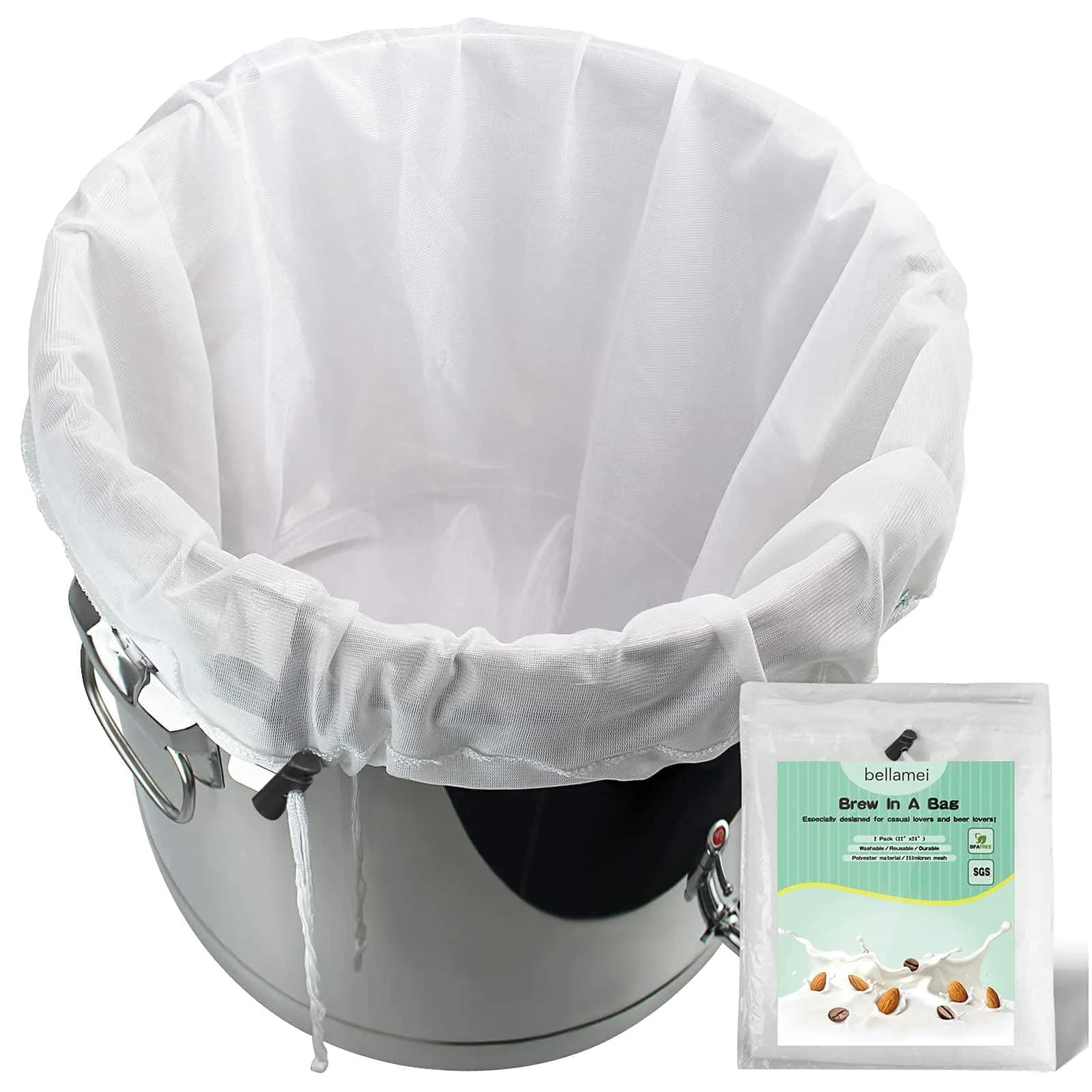 Bellamei Reusable Brew Bag 2 Pack 56cm x 66cm (22"x26") 250 Micron Fine Mesh | Brew in a Bag for All-Grain Brewing - main product image
