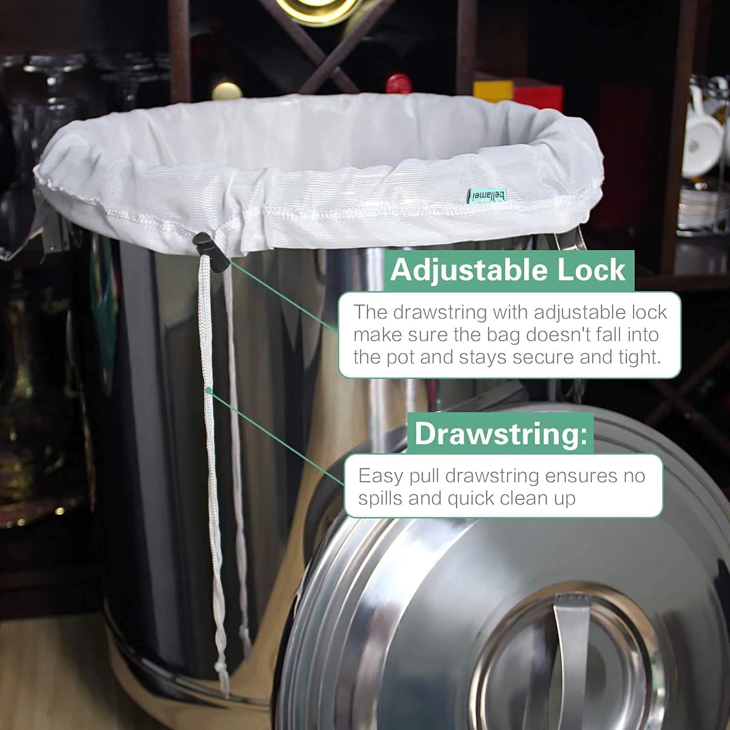 Bellamei Reusable Brew Bag 2 Pack 56cm x 66cm (22"x26") 250 Micron Fine Mesh | Brew in a Bag for All-Grain Brewing - view 4