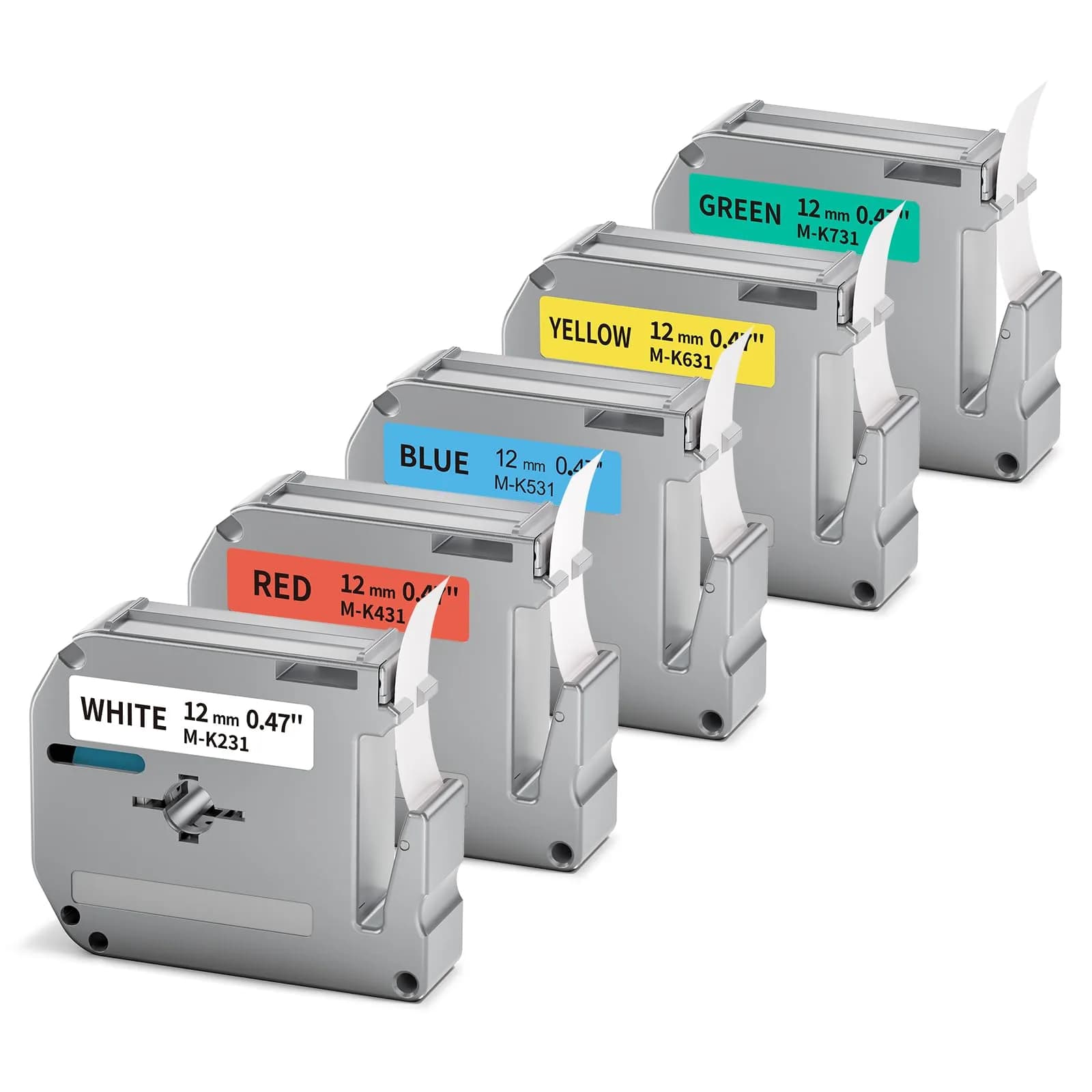 Labelife Replacement M Tape for Brother Label Maker PT-M95 PT-65 PT-45 PT-80 PT-70 | 12mm, 5 Color Pack, Waterproof & Durable — Black on White/Red/Yellow/Blue/Green