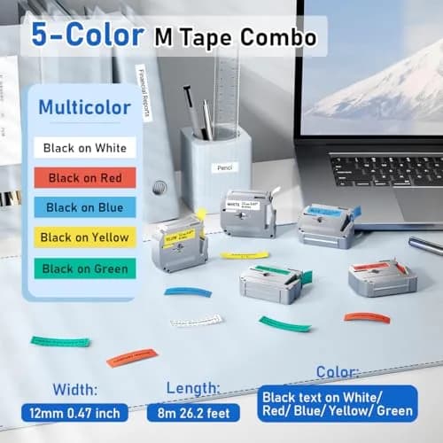Labelife Replacement M Tape for Brother Label Maker PT-M95 PT-65 PT-45 PT-80 PT-70 | 12mm, 5 Color Pack, Waterproof & Durable thumbnail 3