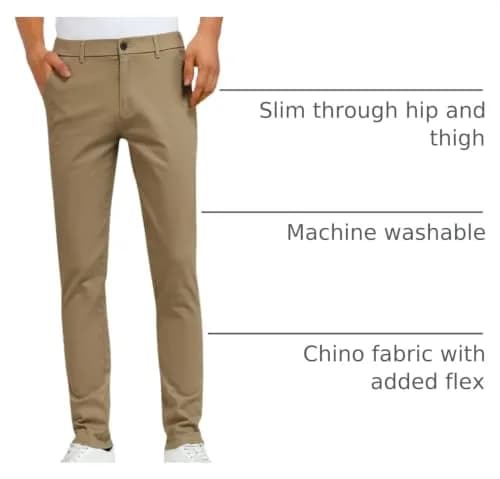 Plaid&Plain Men's Skinny Stretch Khaki Pants Slim Fit Tapered Slacks | Modern Fit, Cotton & Spandex, Dark Khaki, 30W x 32L thumbnail 4