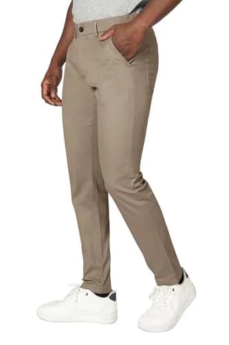 Plaid&Plain Men's Skinny Stretch Khaki Pants Slim Fit Tapered Slacks | Modern Fit, Cotton & Spandex, Dark Khaki, 30W x 32L thumbnail 6