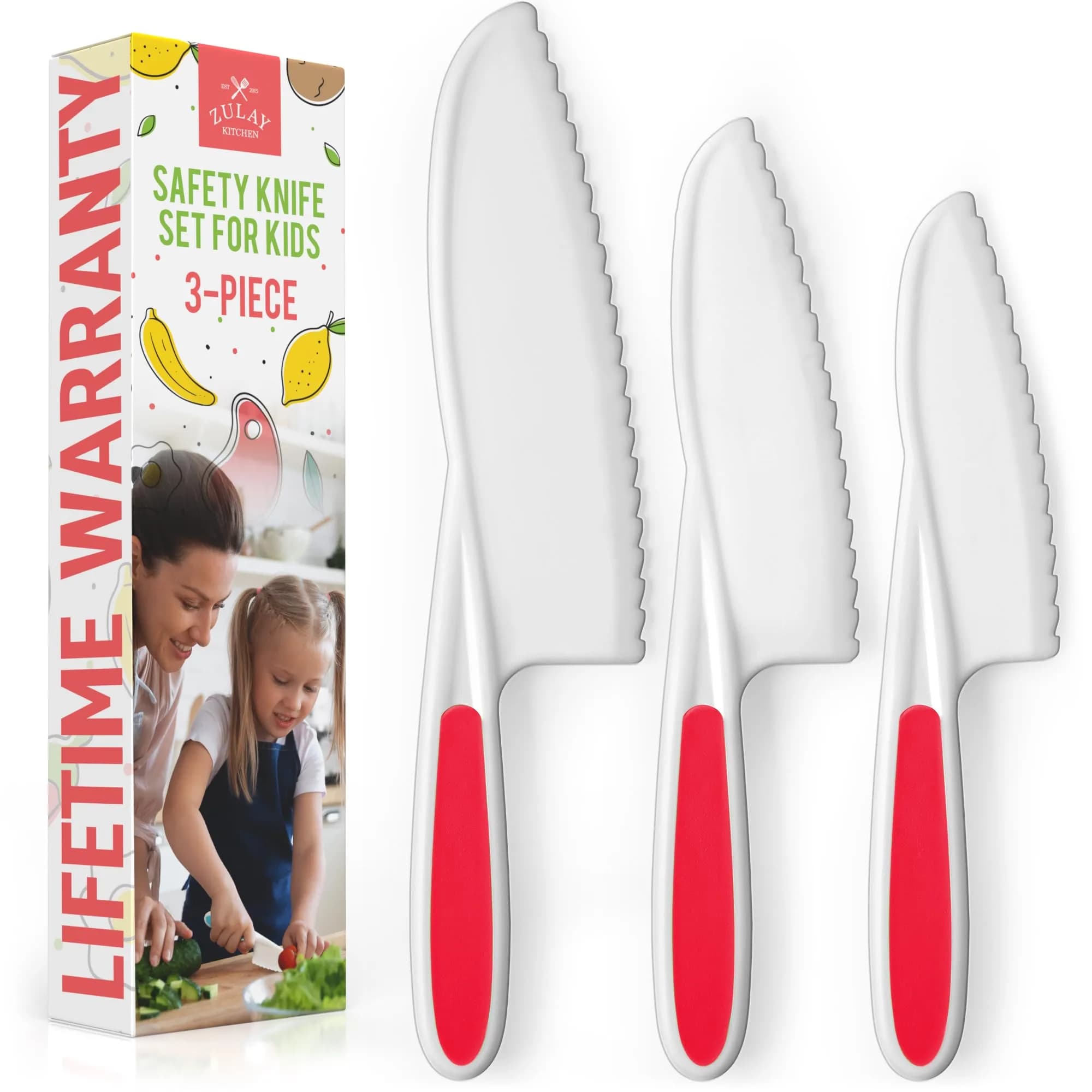 Zulay Kitchen 3-Piece Kids Knife Set for Real Cooking & Baking | Safe, Child-Friendly & Easy to Clean