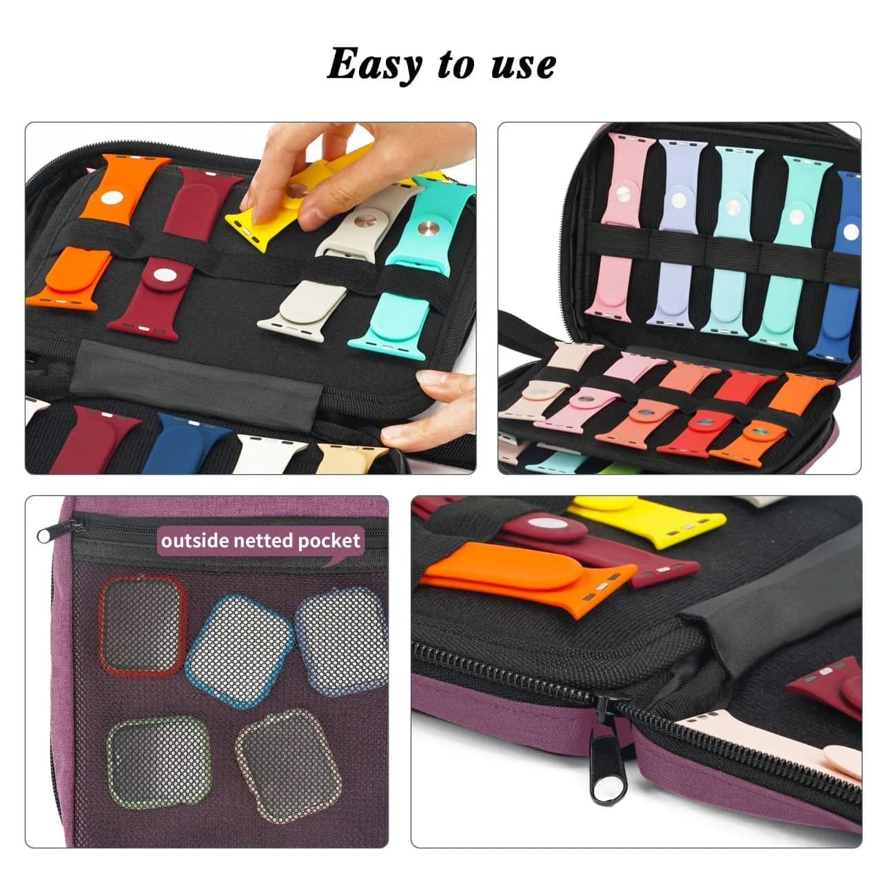 PACMAXI Watch Band Storage Case for 20 Bands | Purple Polyester Organizer with Wristlet Handle - view 5