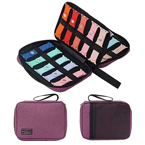 PACMAXI Watch Band Storage Case for 20 Bands | Purple Polyester Organizer with Wristlet Handle thumbnail 1
