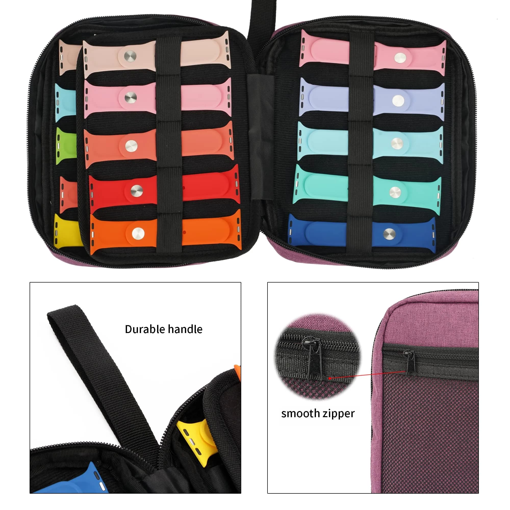 PACMAXI Watch Band Storage Case for 20 Bands | Purple Polyester Organizer with Wristlet Handle - view 3