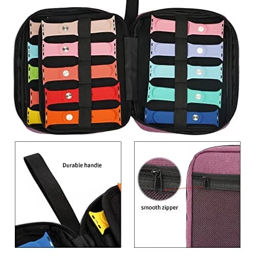 PACMAXI Watch Band Storage Case for 20 Bands | Purple Polyester Organizer with Wristlet Handle thumbnail 3