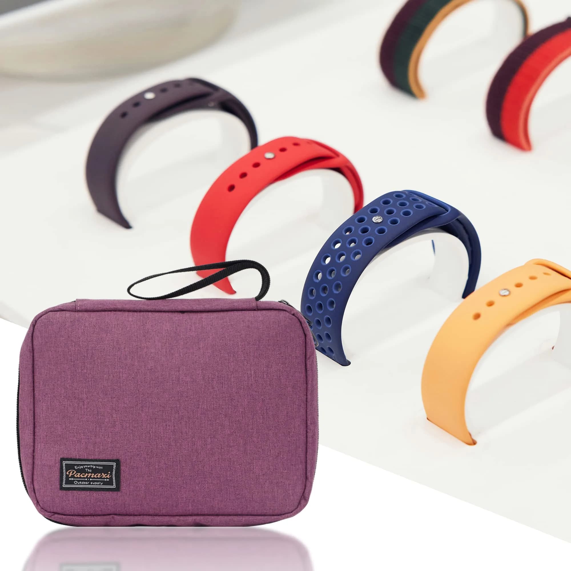 PACMAXI Watch Band Storage Case for 20 Bands | Purple Polyester Organizer with Wristlet Handle - view 4