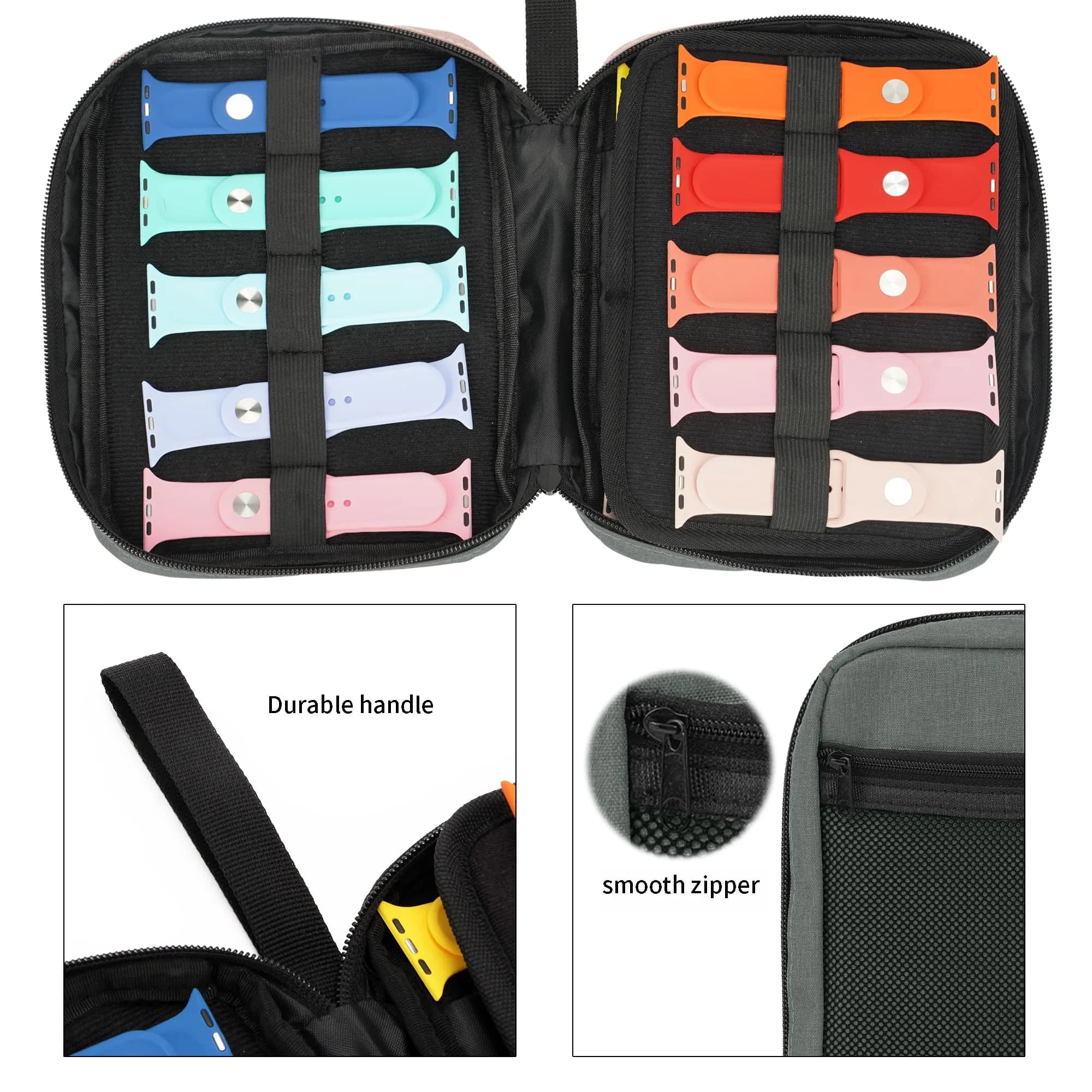 PACMAXI 20 Watch Bands Storage Carrying Case | Expandable Organizer for Most Watch Straps (Dark Grey) - view 2