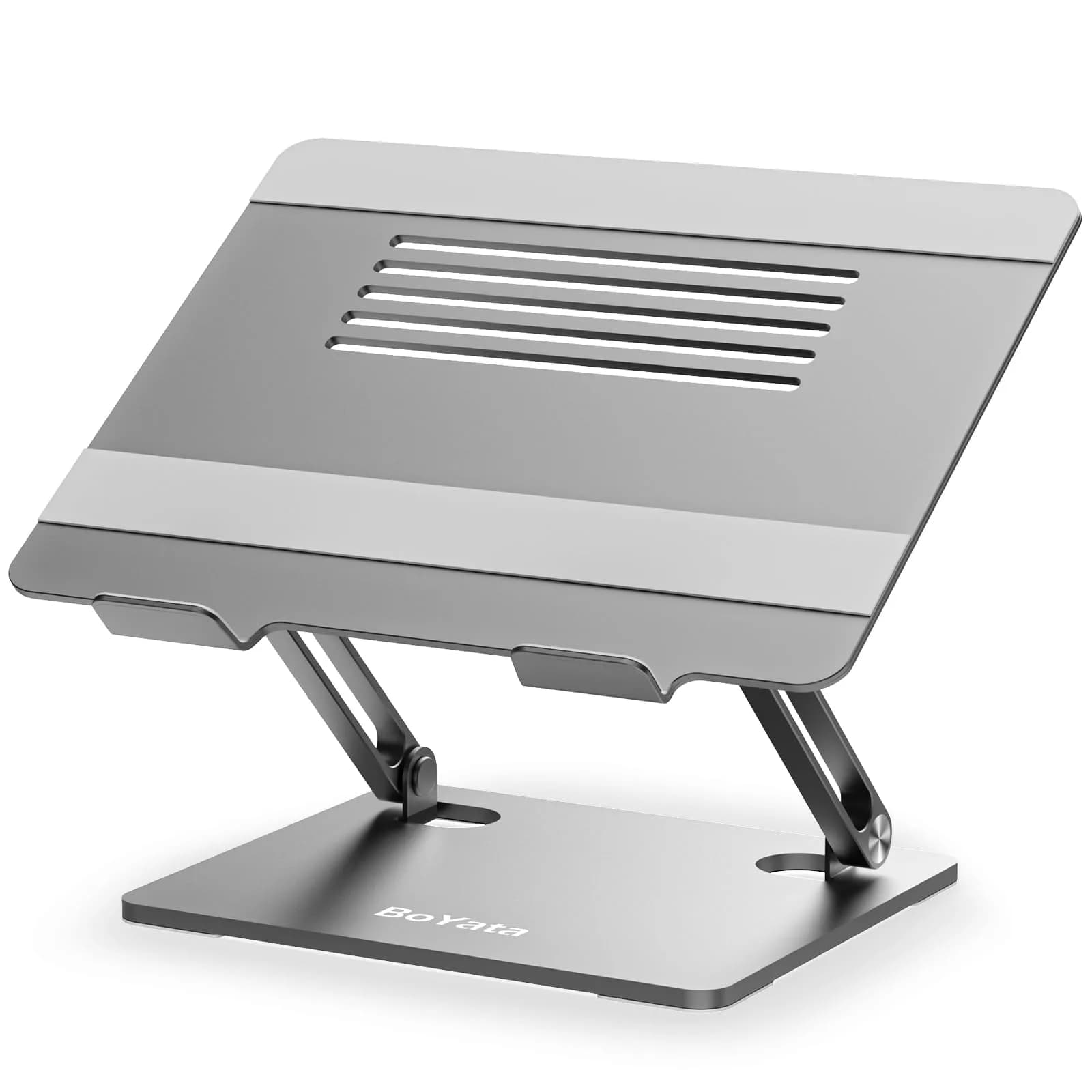 BoYata Adjustable Laptop Stand for Desks, Metal Desktop Riser for Laptops up to 15 Inches, Space Gray | Ergonomic Z-Type Design - main product image
